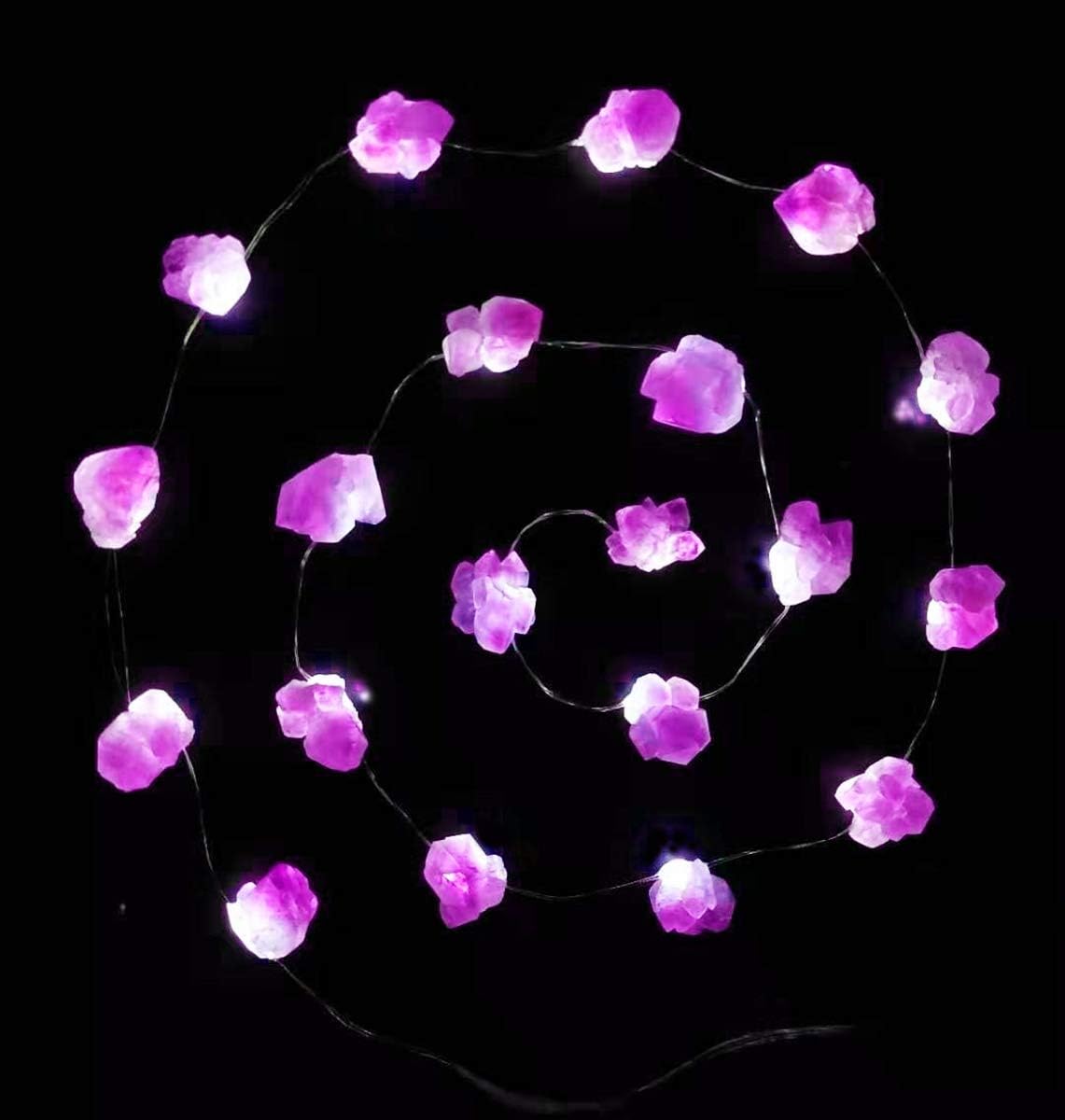 FLCSIed 10ft 40LED Decorative Amethyst LED String Lights Battery Operated with Remote 10 ft 40 LEDs Natural Crystal String Lights for Bedroom Party Indoor Birthday Wedding Decoration (40LEDS)