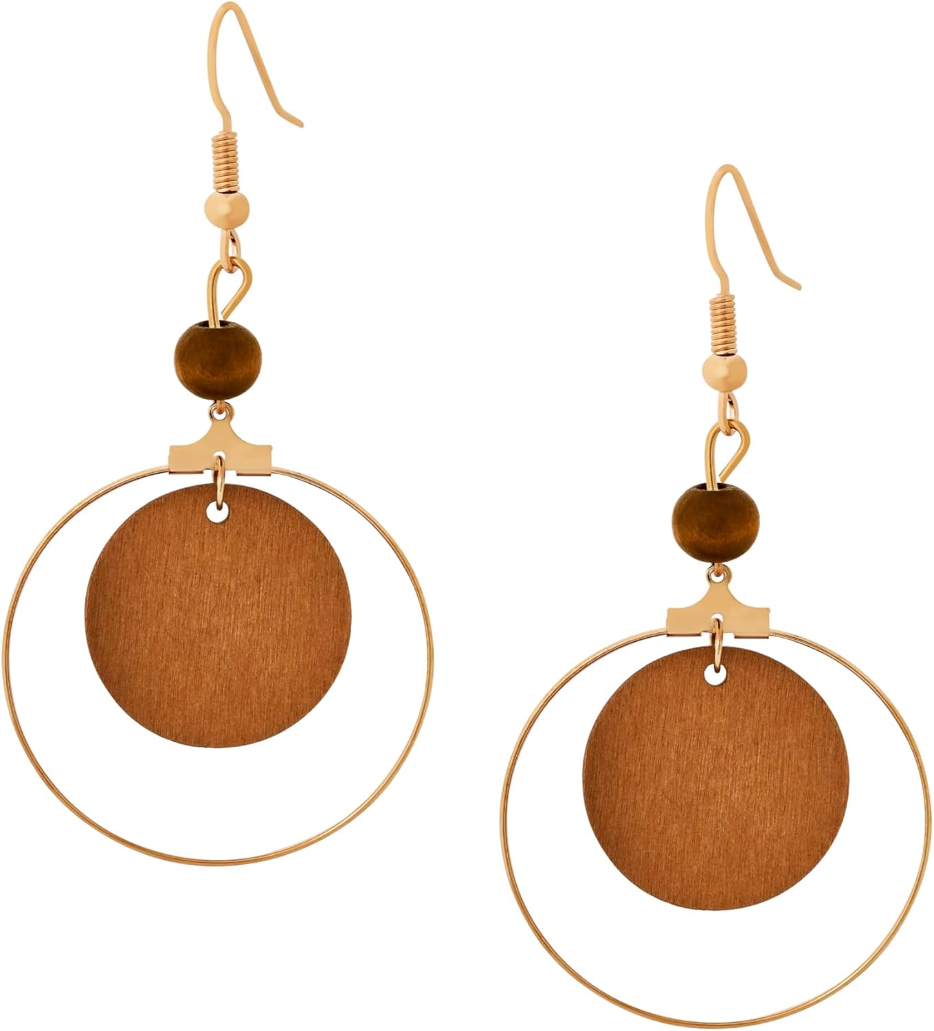 MINACHI Vintage Bohemian Circular Wooden Disc Dangle Drop Earrings, Boho Summer Jewelry Gift for Women