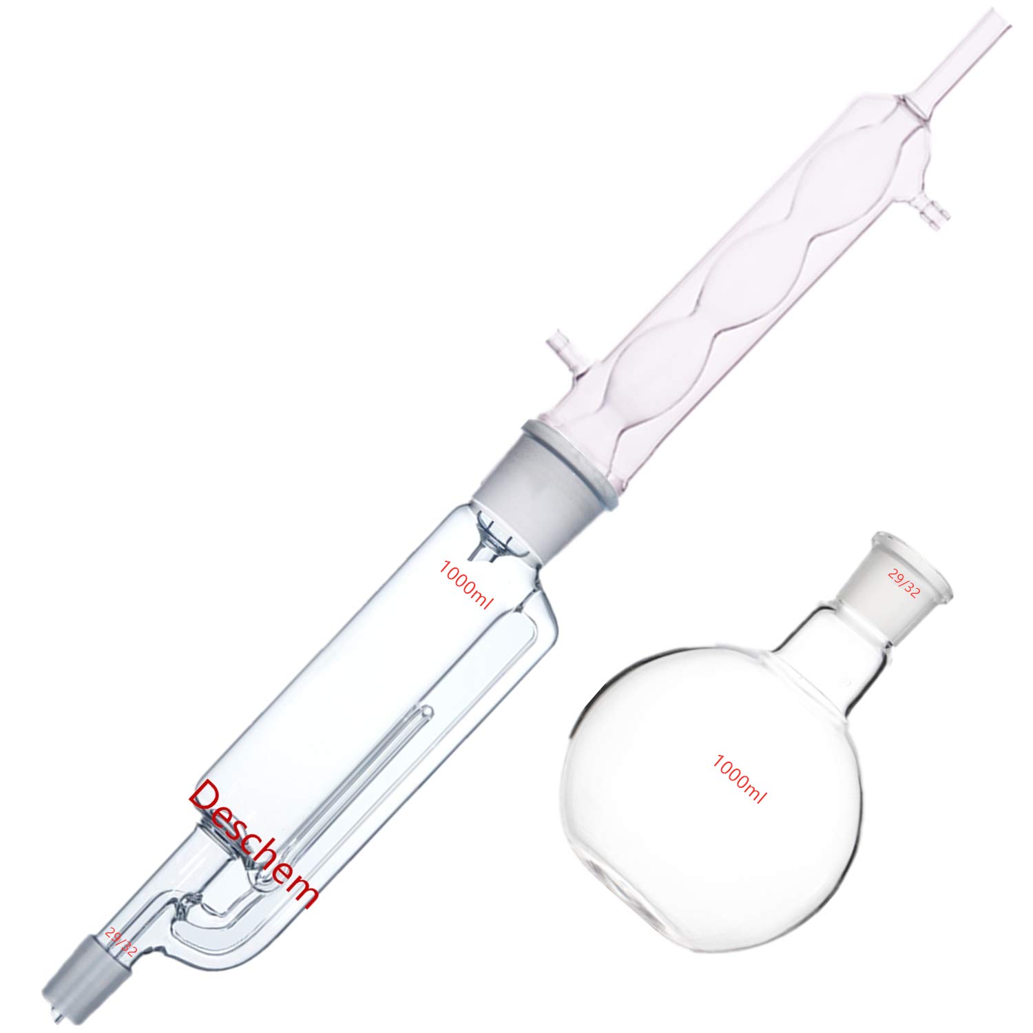Extractor de soxhlet de cristal de laboratorio con condensador Allihn y cuerpo de 1000 ml con termo inferior plano de un litro 29/32