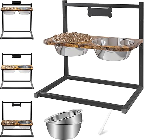 Dosker Comedero elevado para perros, elevado, ajustable, 3 alturas, 5.6 pulgadas, 10.2 pulgadas, 14.8 pulgadas, con cuencos de acero inoxidable para
