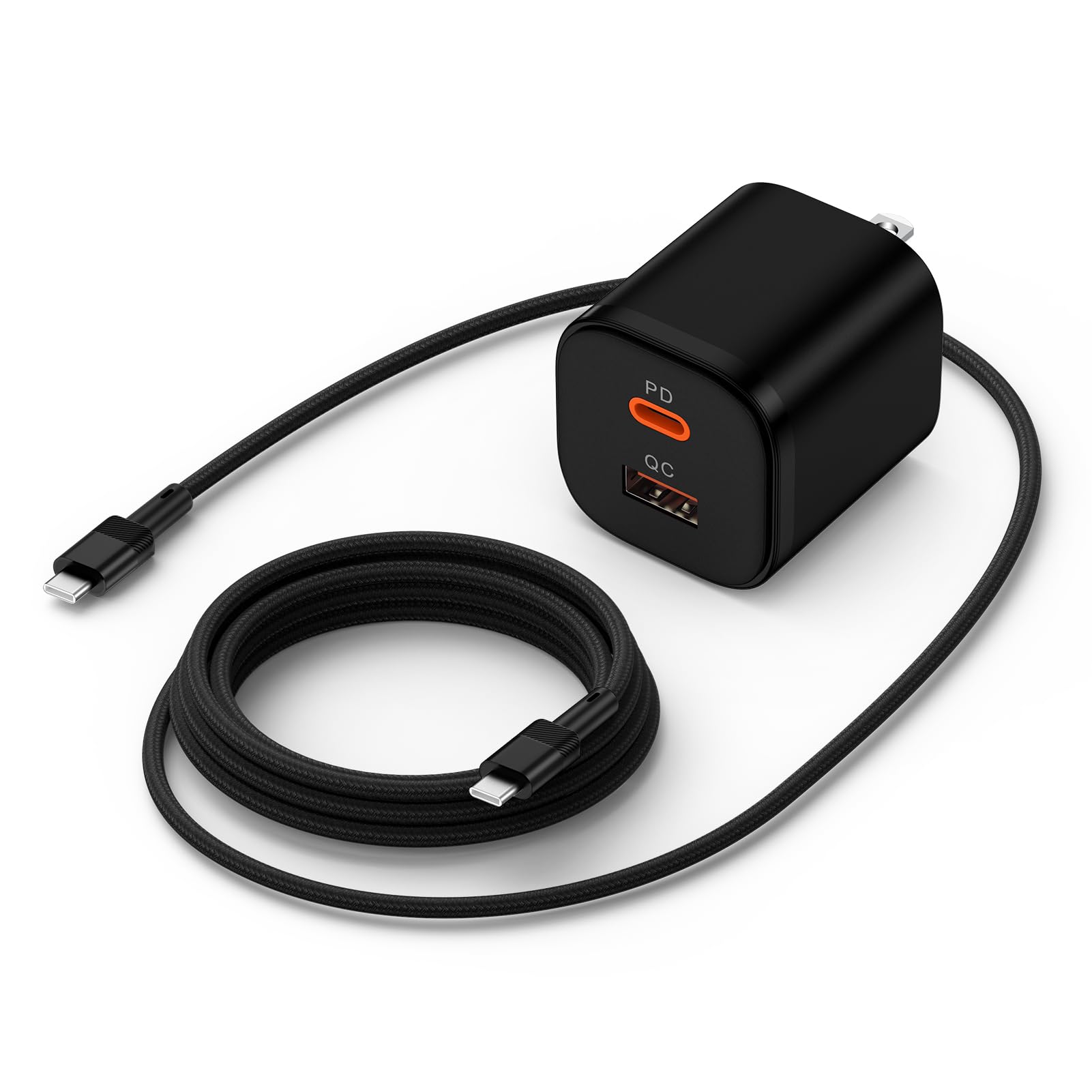 Galaxy S25 Edge Wall Charger Block for Galaxy S25 Ultra/S24/S23,20W Fast USB C Charger Cube Dual Port PD Power Adapter + QC Wall Plug with 6FT USB C to Type C Cable for iPhone 16e/16 Pro Max/15/15 Pro