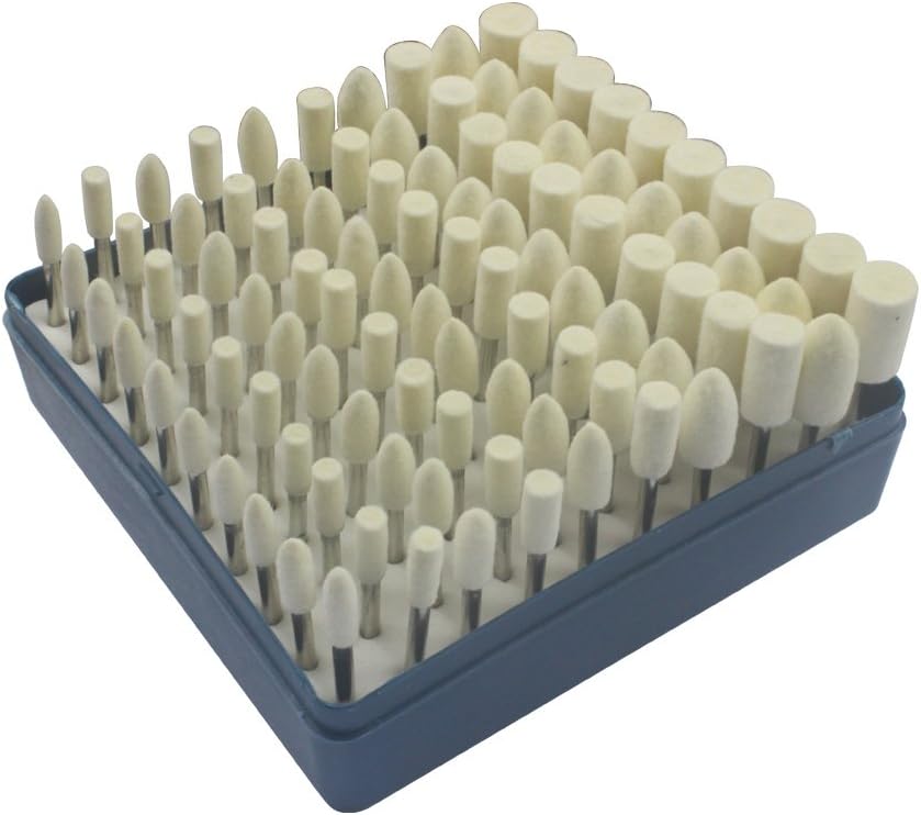 Carving Expert 100pcs Multifunctional Wool Felt Mandrel Mounted Grinding Polishing Accessories Attachment Set - Fit Dremel-1/8 Inch Shank