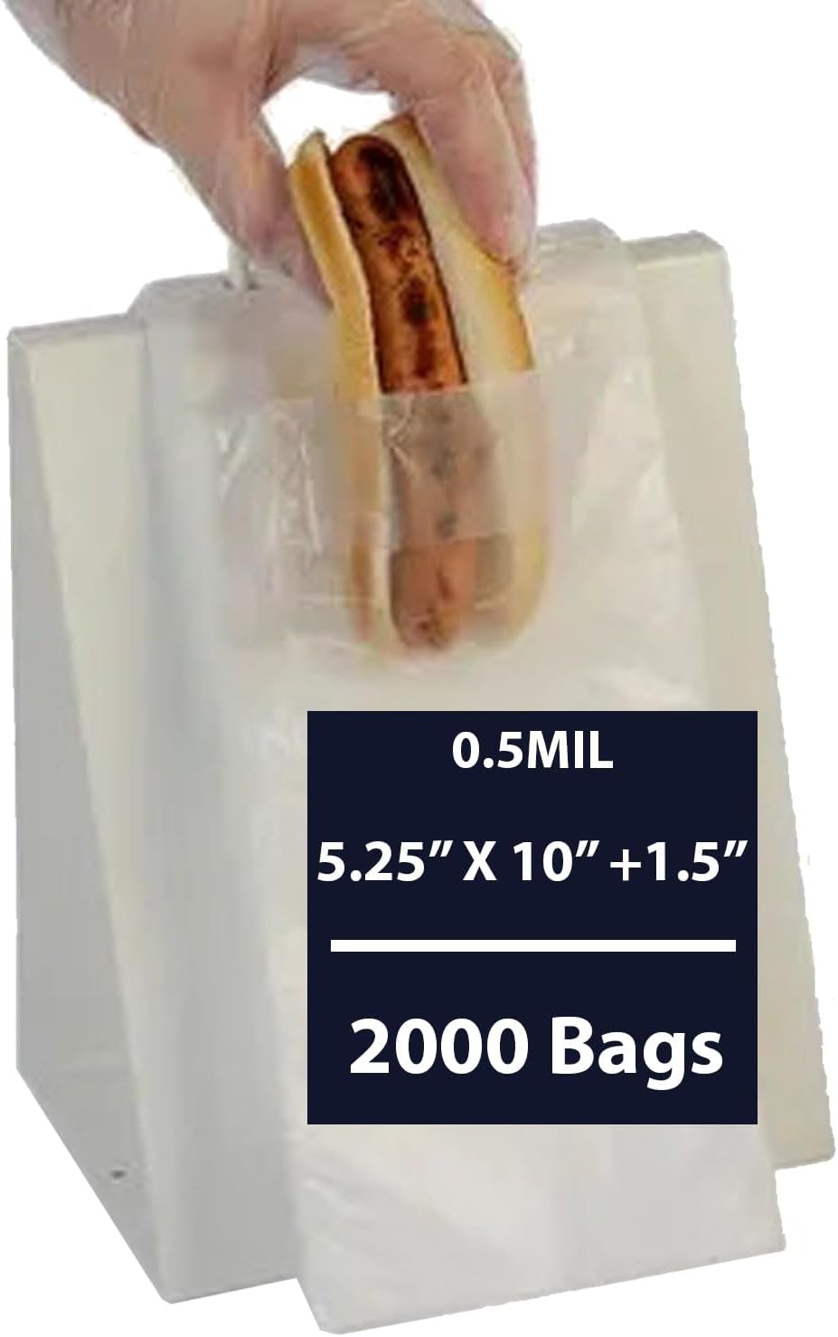 Flip-Top Saddle Pack Hot Dog Bags 0.5 Mil, 5.25" x 10" + 1.5" & 2000 Bags | High-Density Polyethylene HDPE Clear Sandwich Bags, Unprinted Food Service Packaging with Easy Lip and Flip Closure