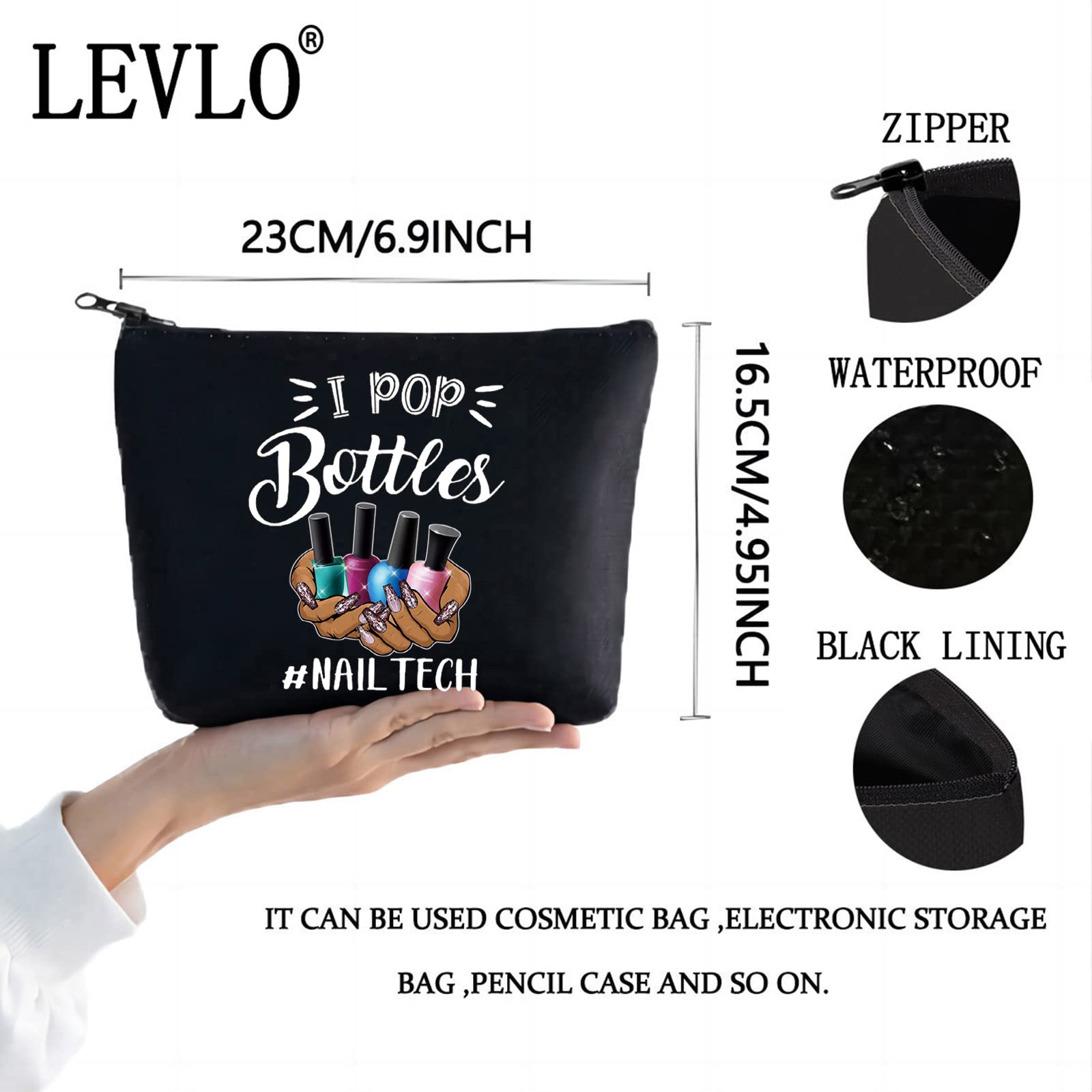 LEVLO Nail Technician Cosmetic Bag Manicurist Nail Tech Gift I Pop Bottles Nail Tech Make up Zipper Pouch Bag Nail Artist Gift - Image 2