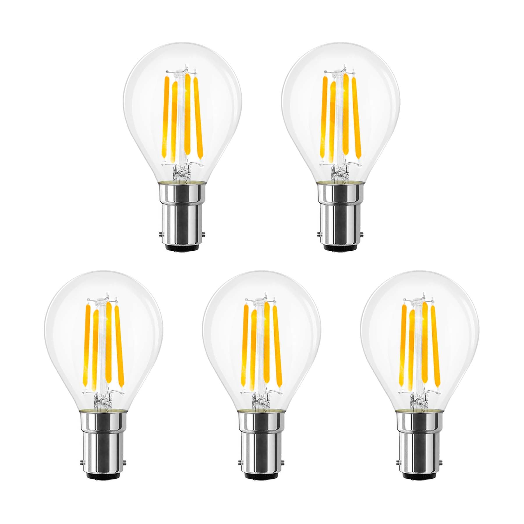 G.W.Sยฎ LED Filament Bulb, G45 B15 Small Bayonet, LED Globe Bulb, 4W Dimmable Warm White 2700K, Clear Glass, Pack of 5