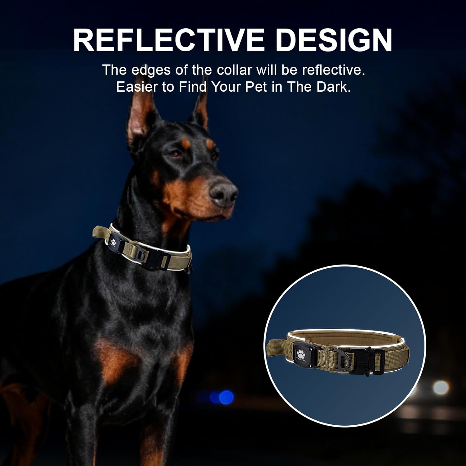 2026 Upgrade Dog Collar with IPX8 Waterproof AirTag Holder,Military Tactical Comfortable Control Handle and Ultra-Durable Metal Buckle/Night Reflective,GPS Collar for Medium to Large Dogs（Khaki/XL）