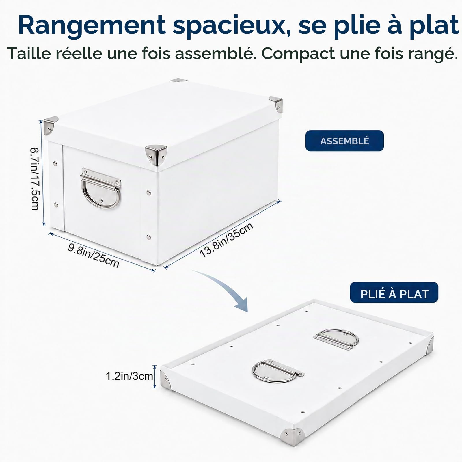 GUOZI Boîte de rangement pliable, boîte à souvenirs décorative avec couvercle et coins renforcés en métal, poubelle à dossiers en carton avec poignées, boîte cadeau pour souvenirs, jouets, photos,