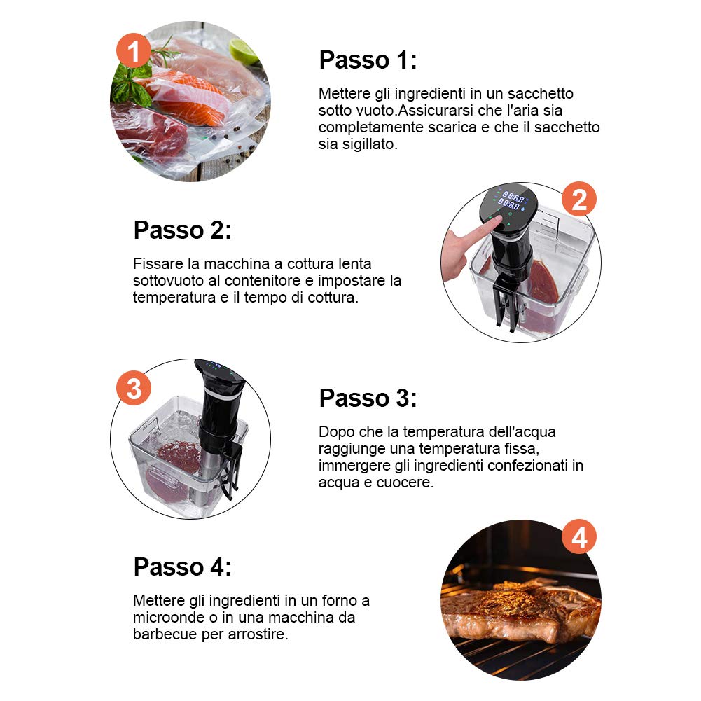 Sous Vide garnek do gotowania sous vide ze stali nierdzewnej, powolny garnek z wyświetlaczem dotykowym LED, 1000 W, z precyzyjną regulacją temperatury i timerem, w zestawie książka kucharska, szary