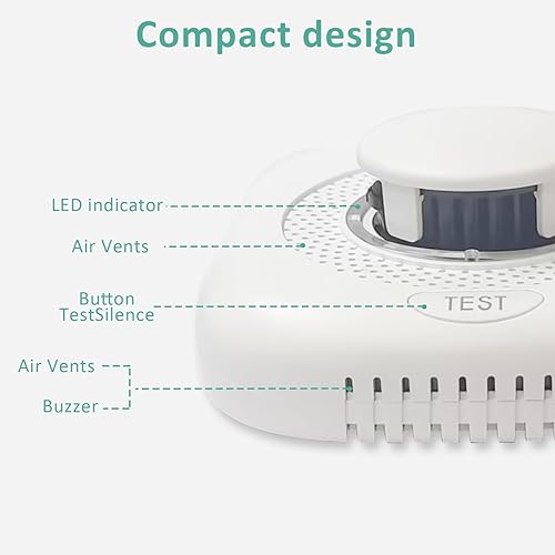 Miniatura 8 de Alarma óptica de humo con tecnología fotoeléctrica avanzada, detector de alarma de humo con batería para el hogar con botón de prueba y botón de