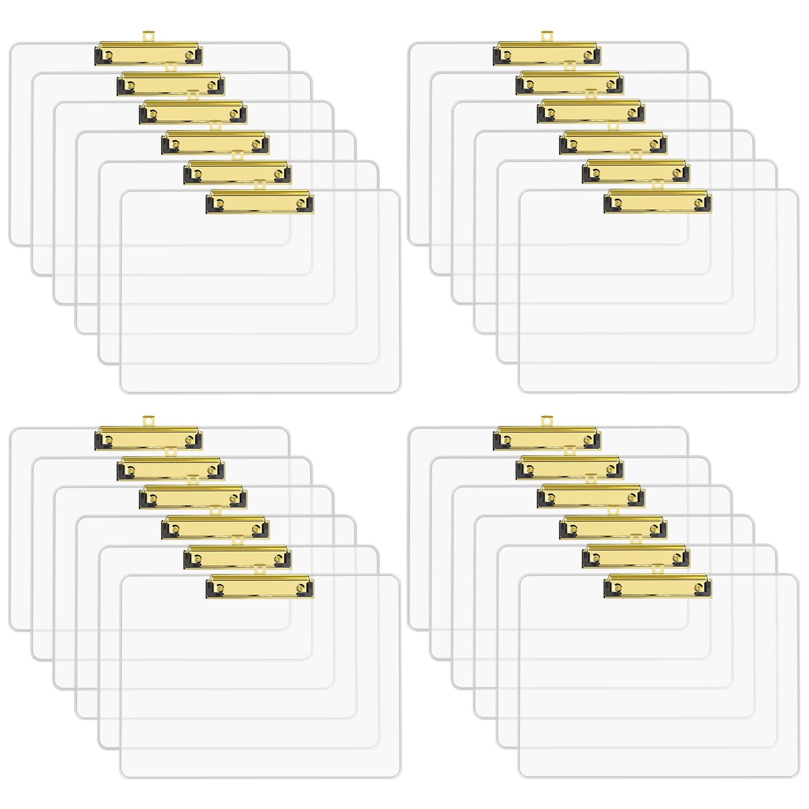 Zoenley Clear Horizontal Clipboard, 12.5 x 9 Letter Size for Classroom, Students, Teacher,A4 Landscape Layout, 8.5 x 11 Clip Board with Low Profile Gold Clip, Office & School Supplies（24Pack