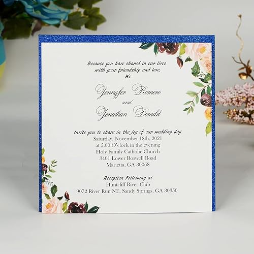 Miniatura 6 de Hosmsua 6.3 x 6.3 pulgadas, 50 tarjetas de invitación de boda personalizadas cortadas con láser con rosa de encaje hueco y sobres para invitación de