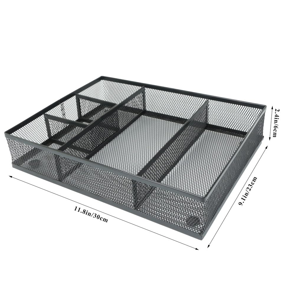 Organizer da scrivania in rete metallica, separatore per cassetti da scrivania con 5 scomparti, accessori per cancelleria e cucina