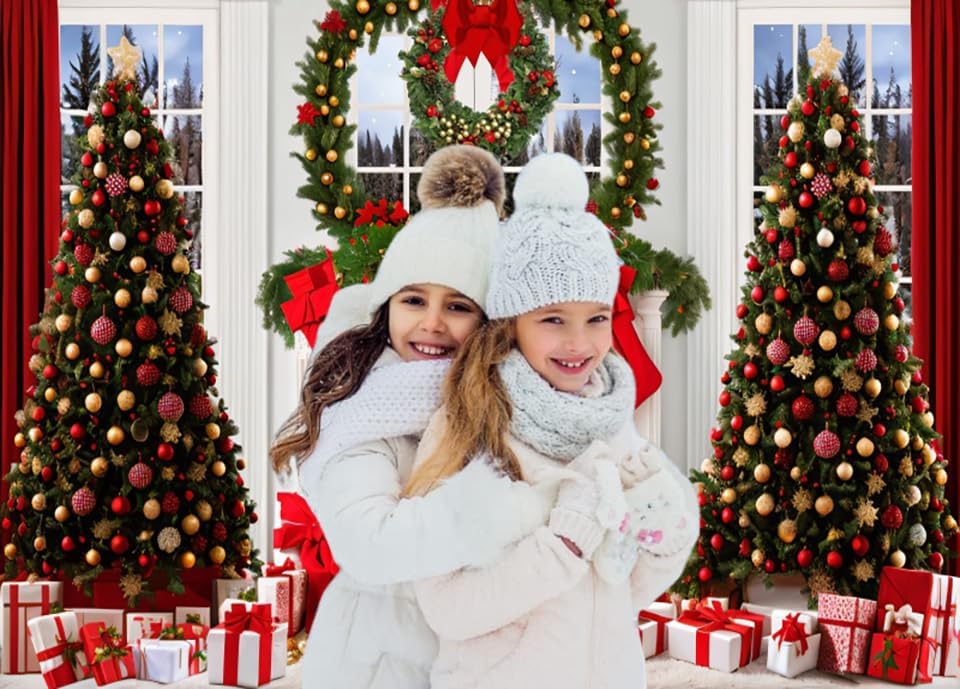 Miniatura 6 de Telón de fondo de chimenea de Navidad de 7 x 5 pies, árboles de Navidad, calcetines de Navidad, cajas de regalo, fondo de fotografía, Navidad, Año