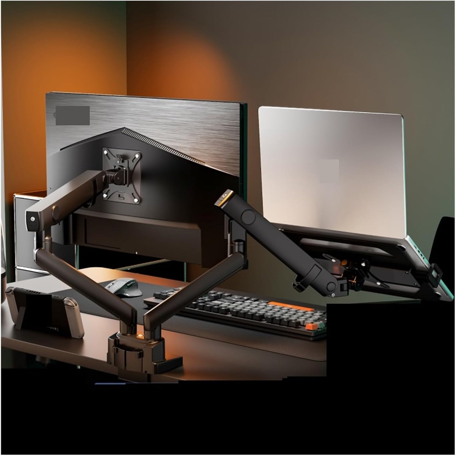 Dual Screen Monitor Stand Two-in-one Tray Robotic arm Lifting Rack(12-18 inches)