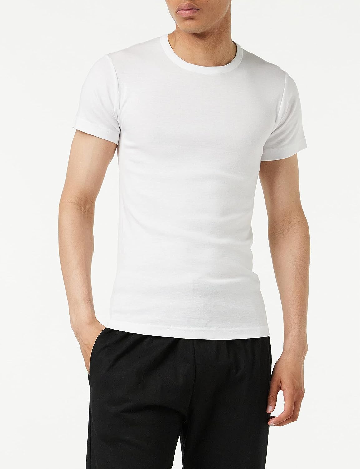 ATHENA - Lot de 4 T-Shirts Homme Col O - 100% Coton Bio - Label Oeko-TEX® Standard 100 - Maillots de Corps Hypoallergéniques, sans Couture Côté