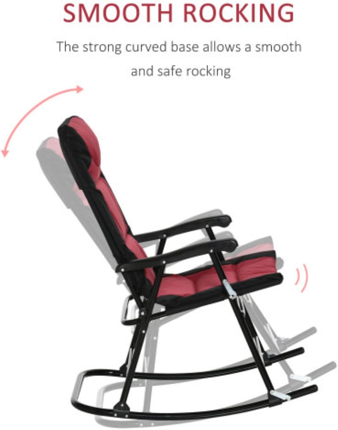 2 Folding Cushioned Rocking Chairs, Patio Rocking Chairs, 2-Piece Outdoor Patio Furniture Set, Bistro Style, 265 Lbs Weight Capacity, Suitable for Porches, Camping, Balconies, Red