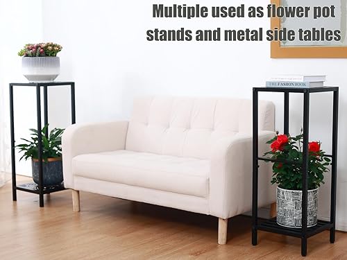 Miniatura 6 de Party Zealot Soporte cuadrado de metal alto de 2 niveles para macetas, estante moderno para macetas de interior, mesa auxiliar de esquina para patio