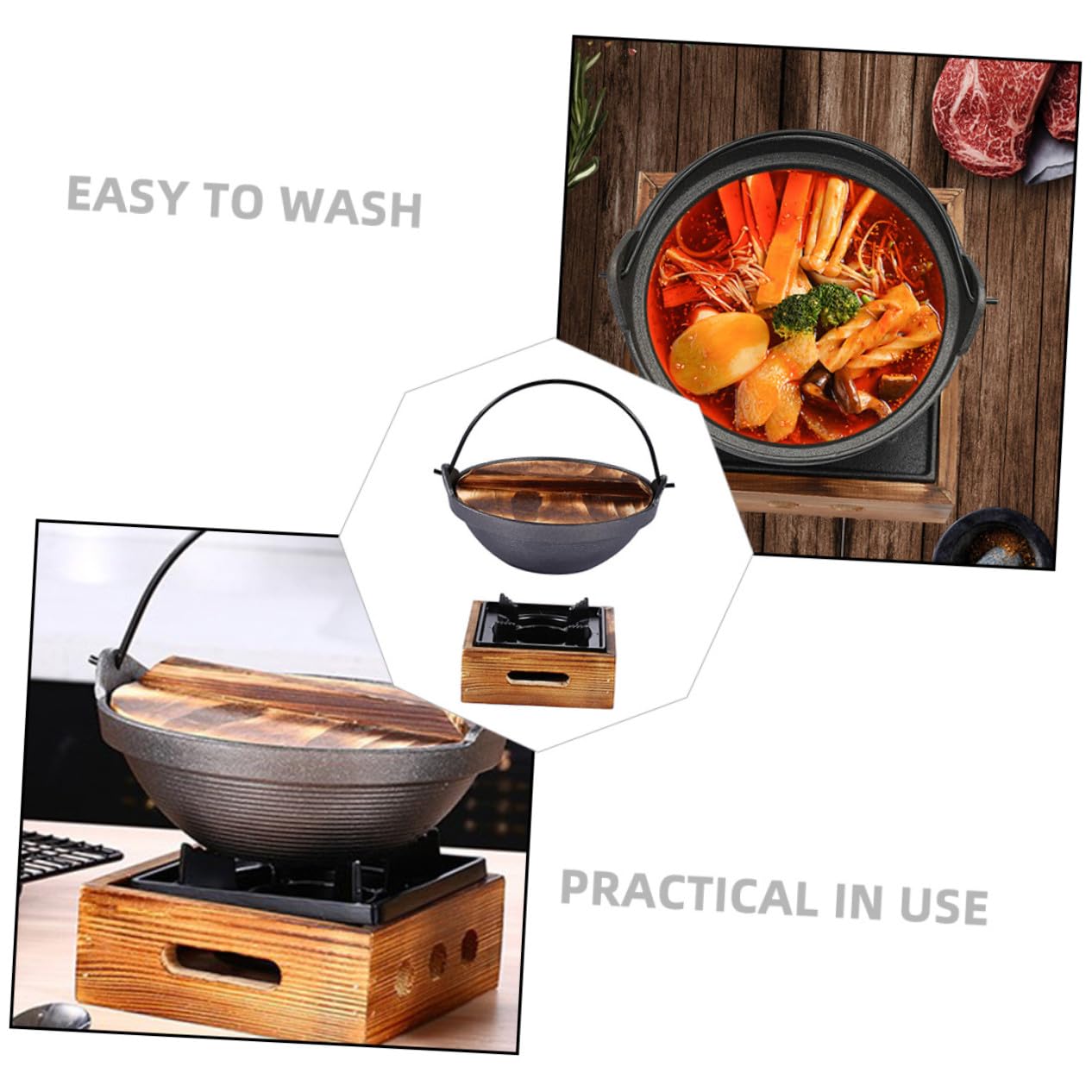 Olla De Hierro Fundido 20 Cm Con Hornillo De Aluminio Pequeña, Material Grueso Resistente, Adecuado Para Camping y Picnics Al Aire Libre, Conjunto Para Guisar y Estofar