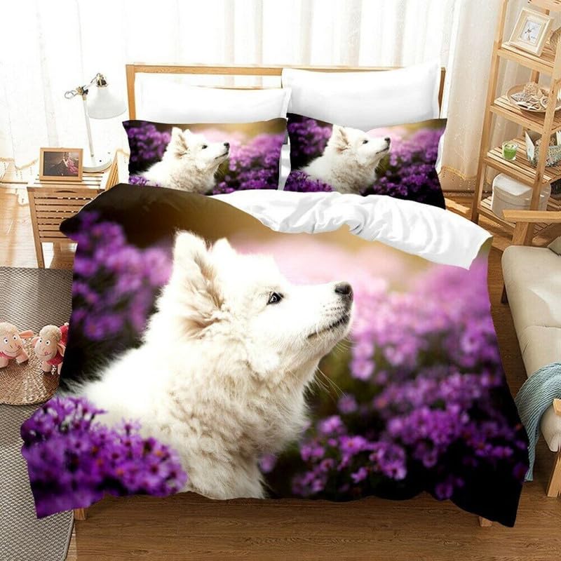 Funda nórdica de samoyedo morada para cama 150: el regalo original ideal de decoración para mujer