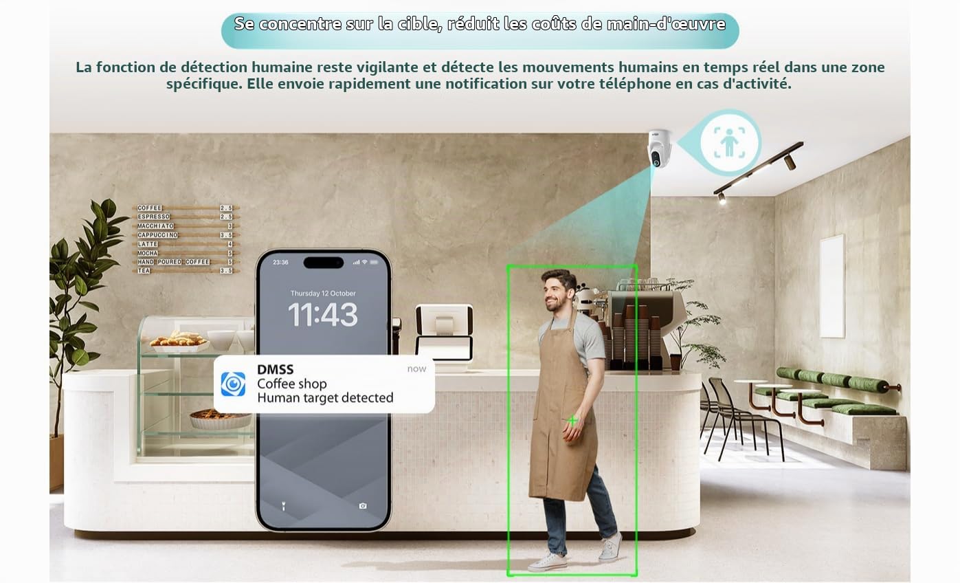 Dahua Caméra réseau Wi-FI panoramique et inclinable d'intérieur à focale Fixe 4 MP - DH-H4C