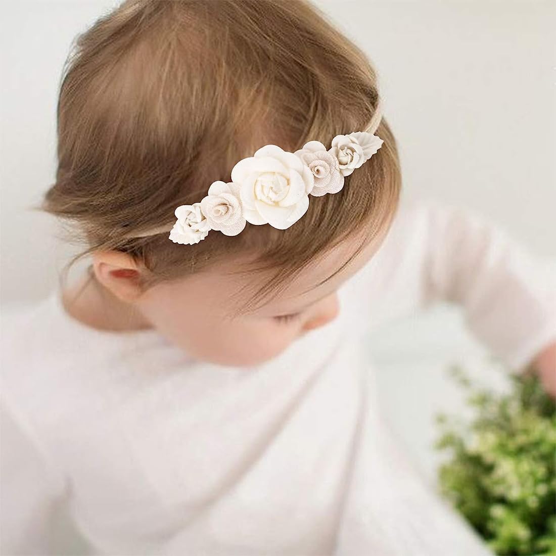3 StückBaby Mädchen Nylon Stirnbänder Blume elastisches Haarband Schleifen Haarschmuck für Neugeborene Kleinkinder