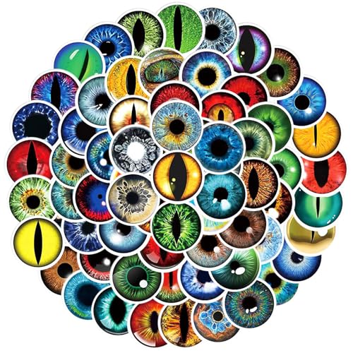 GEEHUA 80 Pcs Animal Eye Stickers Round Dragon Eye Decals Waterproof Vinyl Colorful Sticker Eyeball Aesthetic Decal Eyeball Gifts for DIY Water Bottle Scrapbook Laptop Art Decor