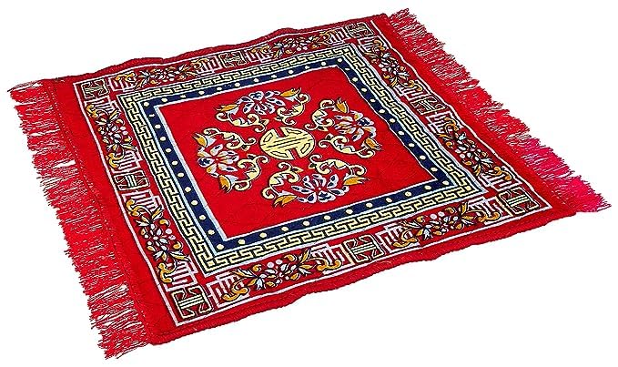 CHANDRAVATI Rangoli Design Velvet Square Pooja Asan ||Velvet Asan Meditation Prayer Carpet | Pooja Asan|Traditional Prayer Asan ||Red Color||Set of 4 (45x45 cm)-image-40