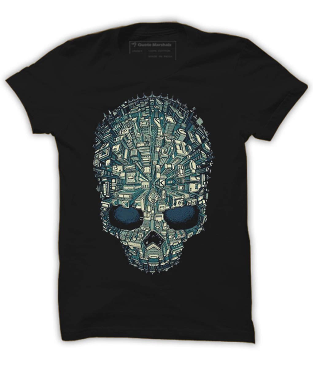 Quote Marshals Skull City Funky Black Cotton T-Shirt for Men's