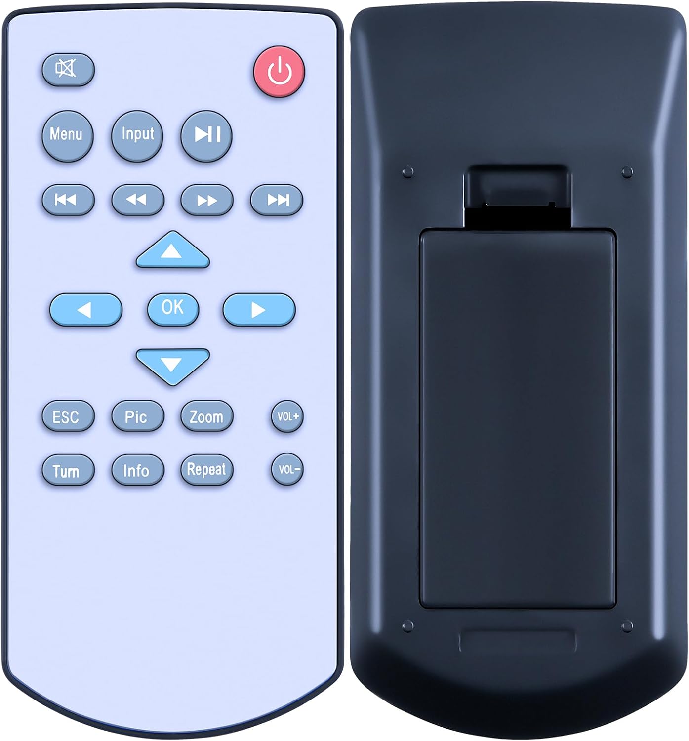 Front and back view of the GOUYESHO UC28 replacement remote control