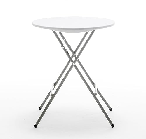 Miniatura 6 de BTEXPERT Mesa plegable redonda de plástico blanco de 24 pulgadas, portátil comercial para picnic, fiesta, camping, banquete, tarjetas, comedor,