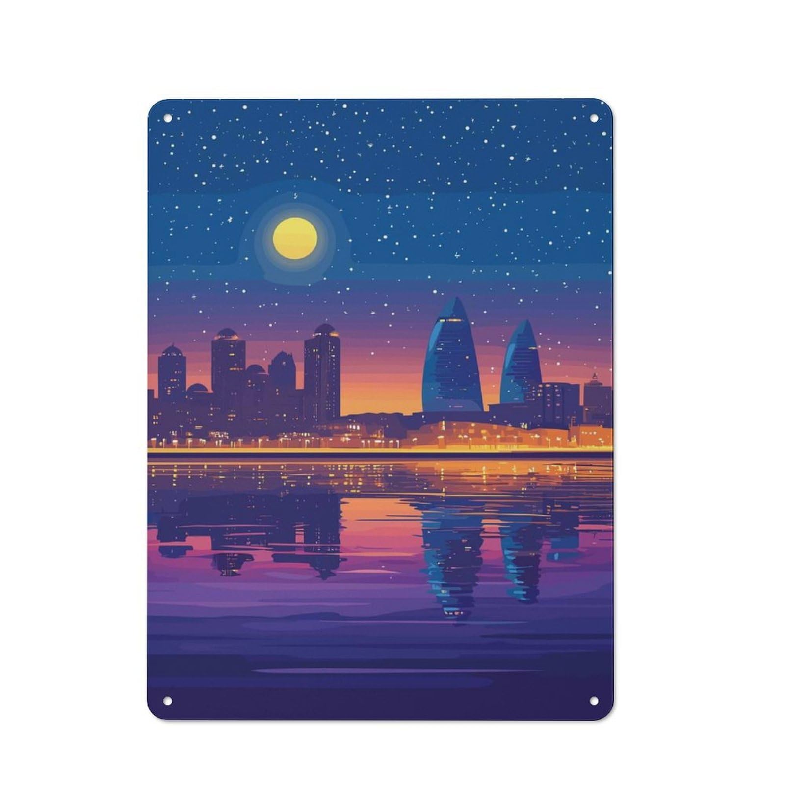 Junmoney Style-3 Retro Metal Wall Sign 40X30cm With Night Cityscape Reflection For Home Bar Wall, A Decorative Gift For A Newly Furnished Home Bar