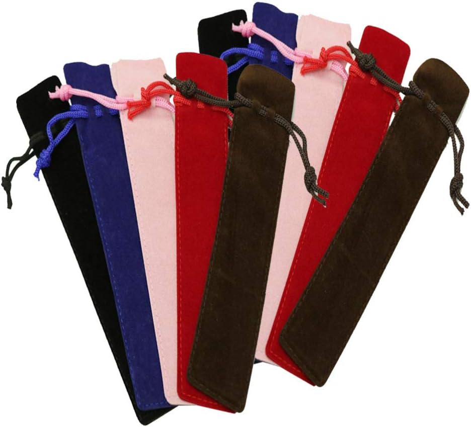 NUOBESTY 20Pcs Flannel Pen Pouch Drawstring Sleeve Pen Case Holder Pencil Bag Storage for School Office Home in Black Red Coffee Blue Pink