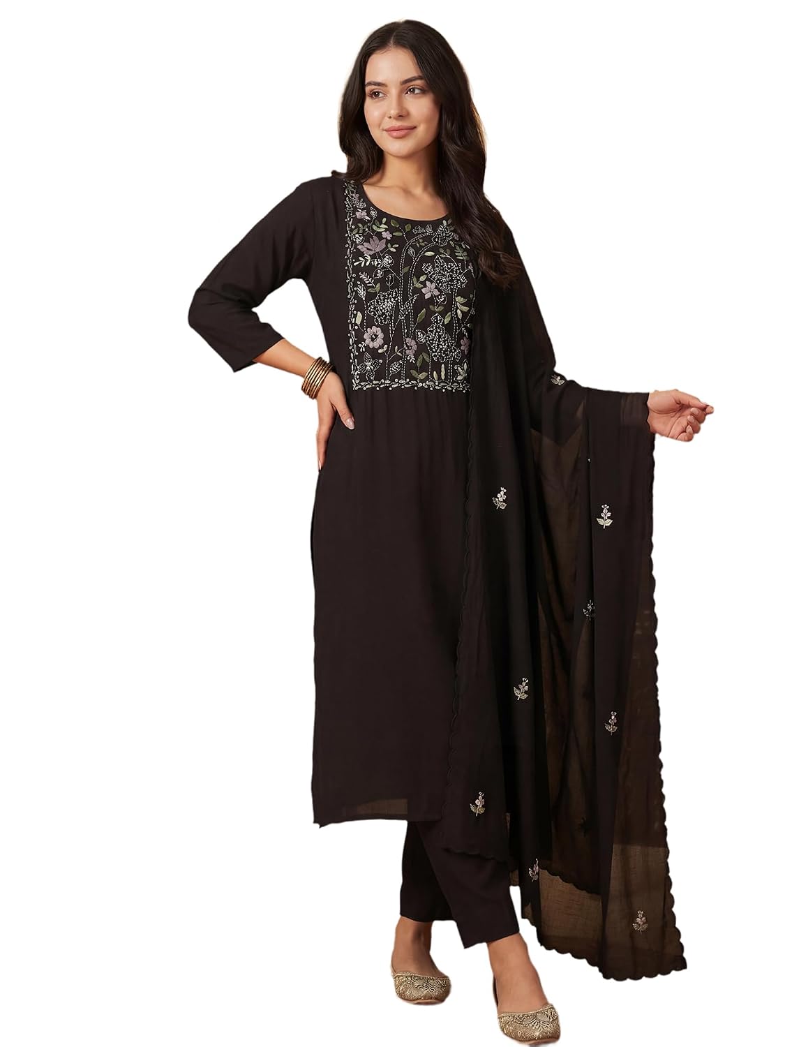 INDO ERA Women's Pink Georgette Ethnic Motifs Embroidered Straight Festive Kurta & Pant with Dupatta Set - Review, Price and Buying Guide