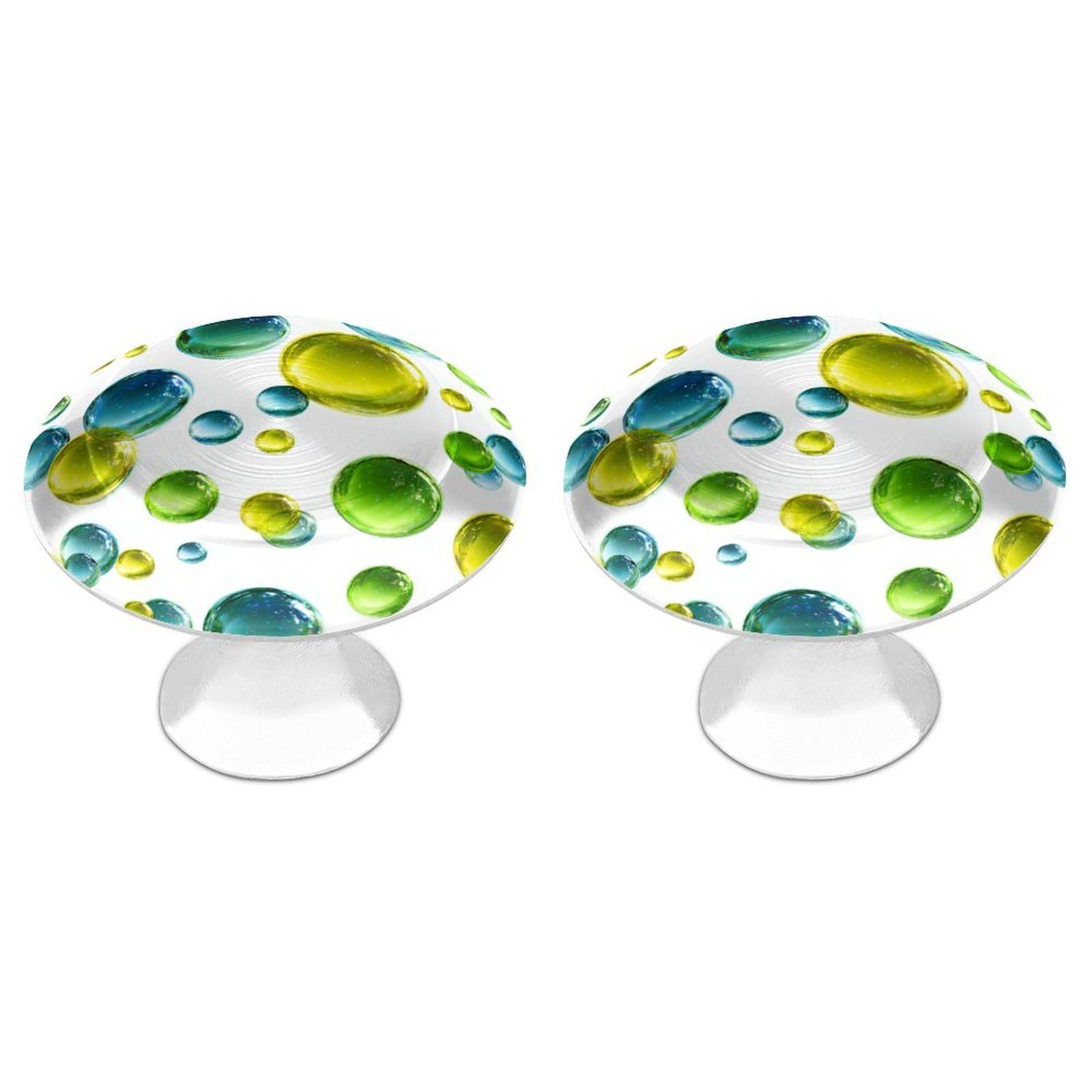 Jubonexis Green Blue Yellow Bubbles Round Drawer Cabinet Knobs Handles with Screws,2 Pcs, Drawer Dresser Knob Pulls Decor for Wardrobe Cupboard Home Office Kitchen
