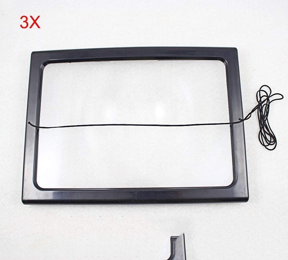 EUQKKWLOY Lupa LED 3X, Rectangular, tamaño A4, Grande, Plegable, Manos Libres, Ideal para Escritorio, Mesa, tareas y Manualidades.