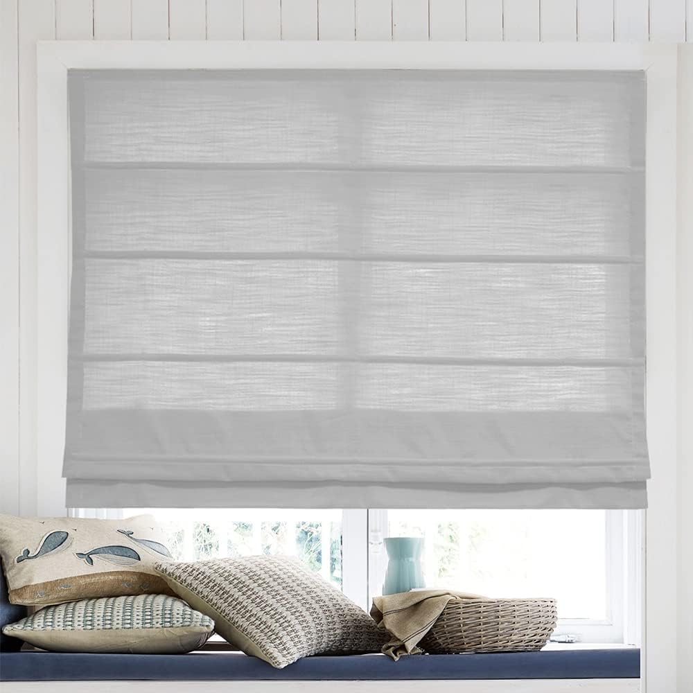 No Drill Roman Shades Cordless Window Blinds, Elegant Made to Order Light Filtering Grey Fabric Window Roman Shades for Windows, Doors