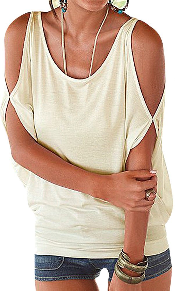 PINUPARTWomen's Should Off Narrow Hem Design Top Shirt Medium White