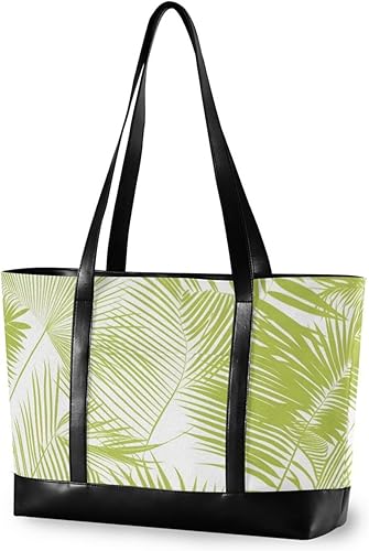 KLL Bolsa para laptop de 14 pulgadas con hojas de palmera verde, bolsa de viaje con cremallera, bolso grande para universidad con bolsa de almuerzo