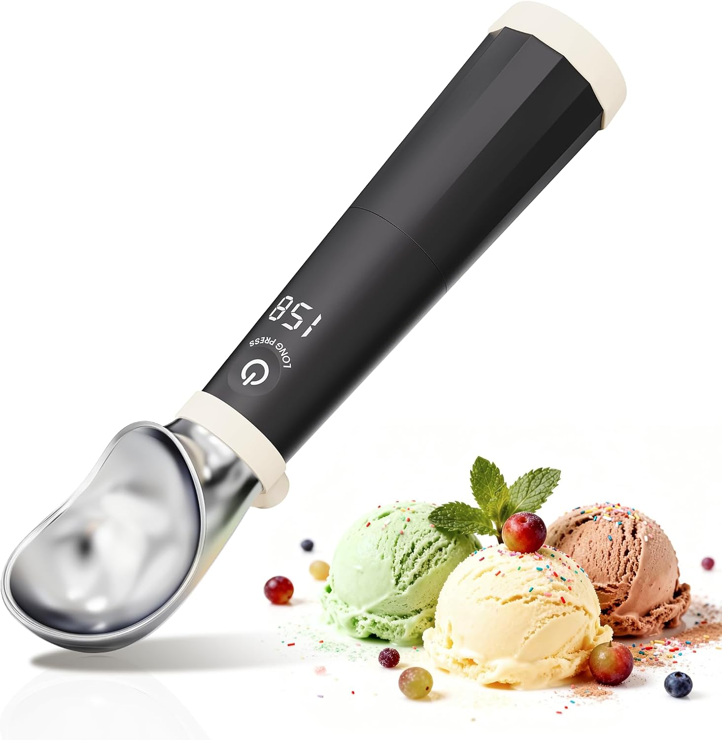 NEWKITCHEN Heated Ice Cream Scoop,Electric Ice Cream Scooper Rechargeable Heats - 158℉,LED Display,2600mAh Capacity Removable Battery,for Hard Ice Cream,Frozen Yogurt,Sorbet,Gelato,Black