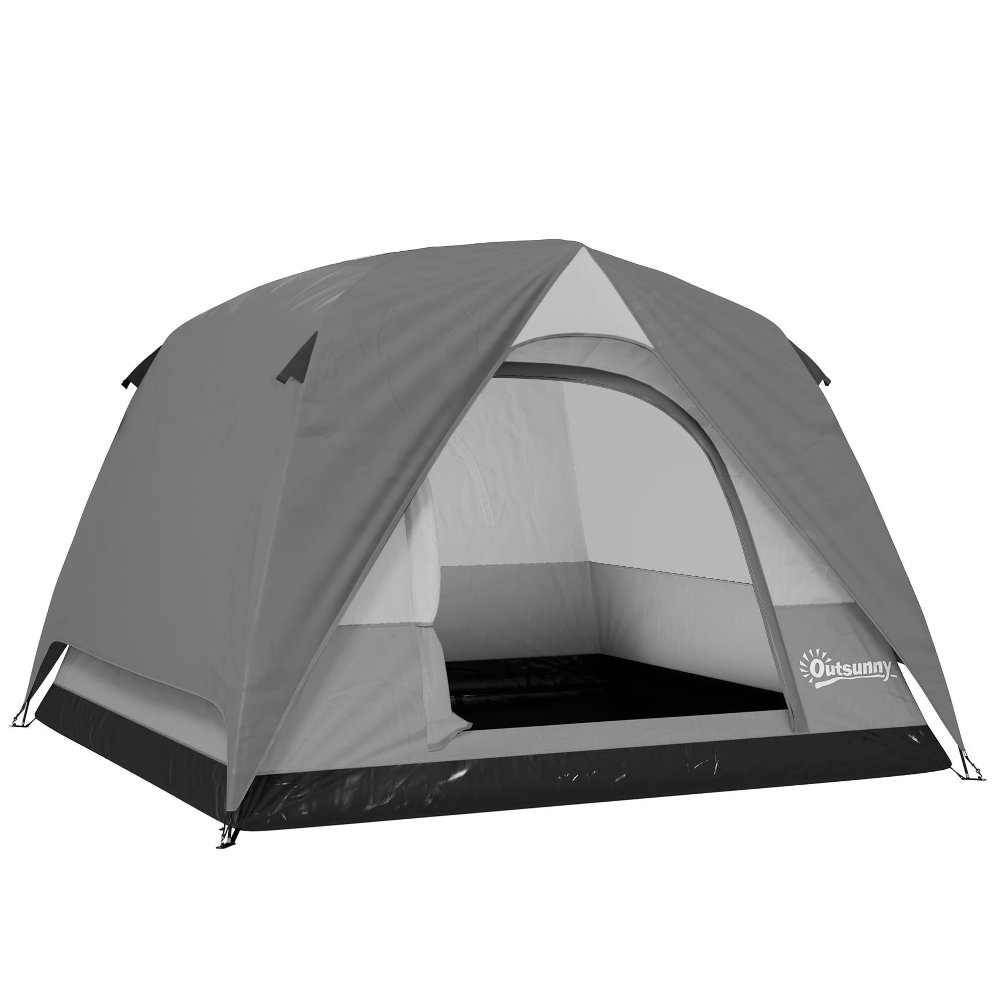 Outsunny 3-4 Person Camping Tent, Easy Set Up 3-4 Man Tent w/Sewn-in Groundsheet, Waterproof Dome Tent w/Mesh Windows, Pocket and Hook for Camping, Hiking, Backpacking, Dark Grey