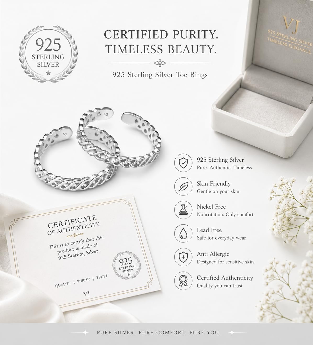 VRINDAM JEWELLERS Exclusive 925 Sterling Silver Toe Rings for Women | Gift for Women and Girls | Bichiya | Accessories Jewellery | Certificate of Authenticity | Adjustable 1