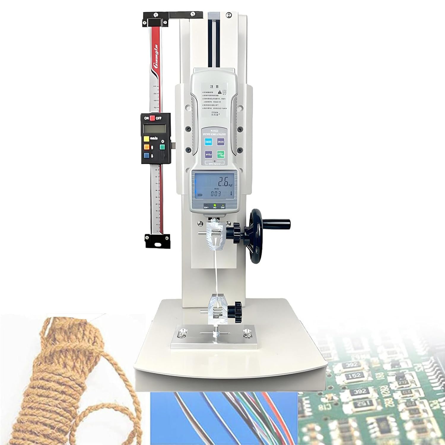 Tensile Testing Machine, 10-2000N Digital Force Gauge, Manual Force Gauge Stand, 270mm Stroke, with 5 Probe, Output Function/ Hand Wheel Operated/Display Clear, for Textiles, Sports Withruler-1000N