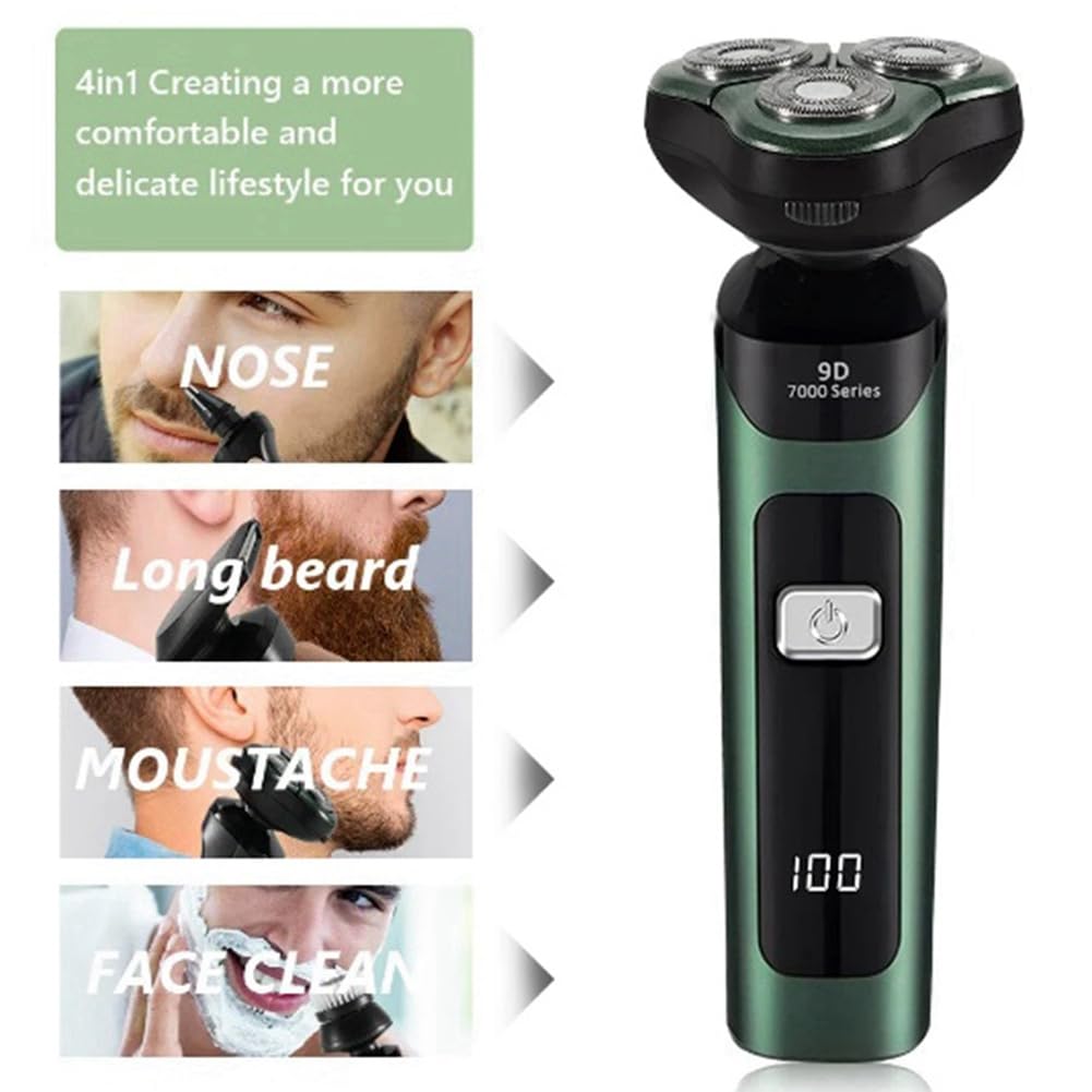 Rasoio elettrico Display digitale LCD a tre teste galleggiante ricaricabile intelligente rasoio impermeabile ricarica tipo C nero