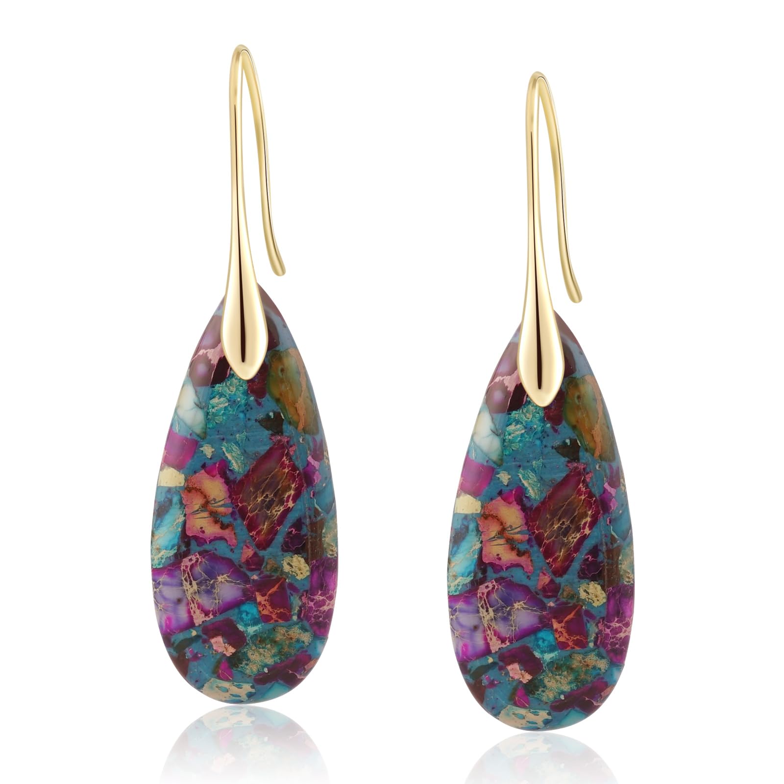 SriomuNatural Healing Stone Fishhoop Dangle Drop Earrings Statement Gold silver earrings