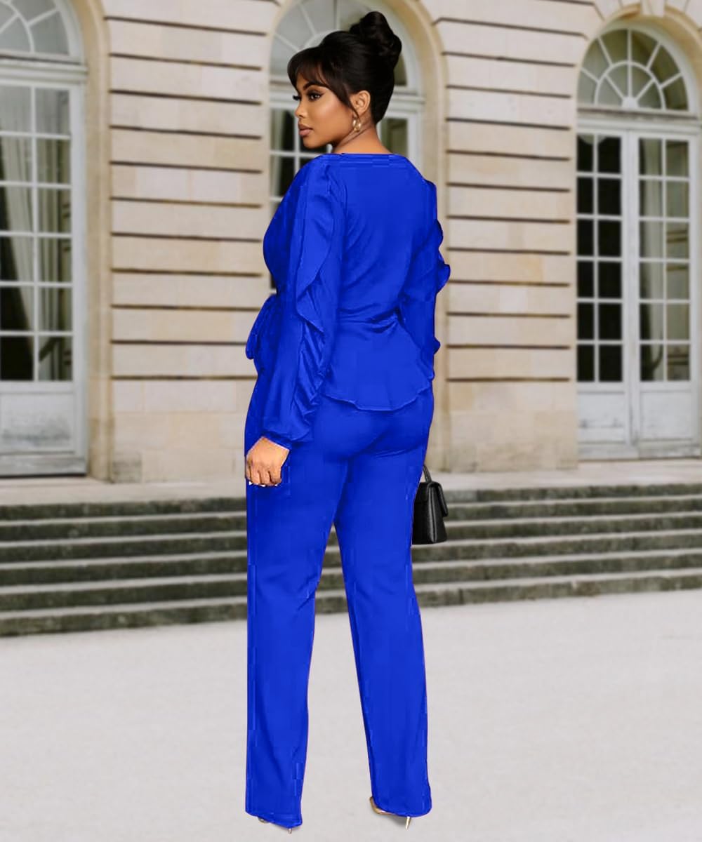 knowfashionstyle Women'S 2 Piece Outfits Suit Set Long Sleeve Peplum Top Pants Sets Casual Pantsuits Elegant Business Suit - Image 4