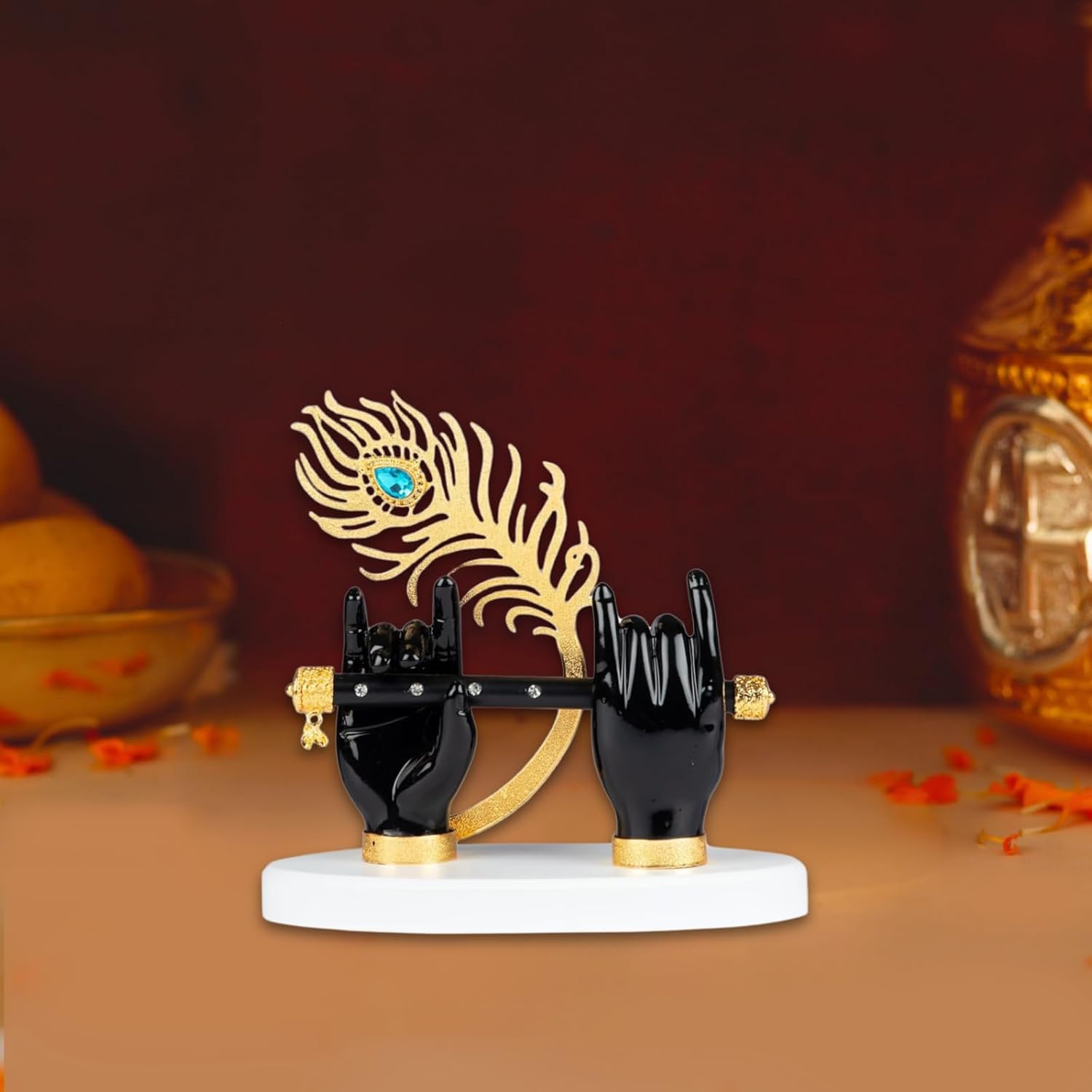 Idole Krishna pour tableau de bord voiture statue mains Kanha noire