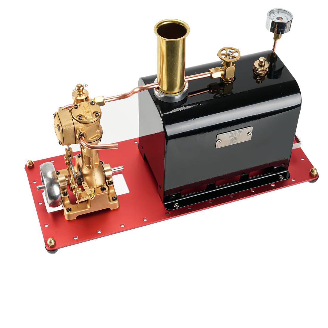 Dampfmaschinen Modellbausatz Der Funktioniert, RW-BL1K Mini Reversible Einzylinder Modellboote Live-Dampfmaschine mit Messingkessel für Dampfkraft Demonstration & Schreibtischdekoration