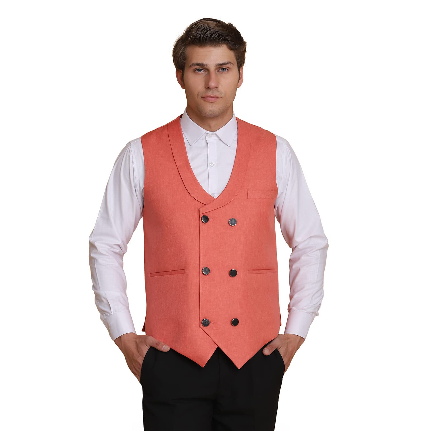 Men's Viscose Double Breasted 6 Buttons Waistcoat for Occasion, Weddings, Party | Formal Business Dress Waistcoat