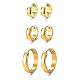JewelrieShop Hoop Earrings Set Gold Surgical huggie Earrings, Hypoallergenic Huggie Ear Piercings Endless Huggie Hoop Earrings for Men Earrings (Gold, Black, Stainless Steel Hoop Earrings)