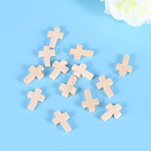 Miniatura 3 de 100 piezas de artesanía de cruz de madera DIY mini dijes de cruz sosteniendo la cruz para regalos de fiesta religiosa domingo fabricación de joyas